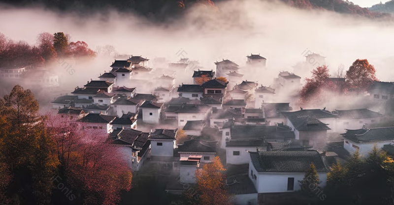 自然美景烟雾缭绕建筑摄影图,高清,摄影图,摄影图片,图片大全,摄影图免费下载